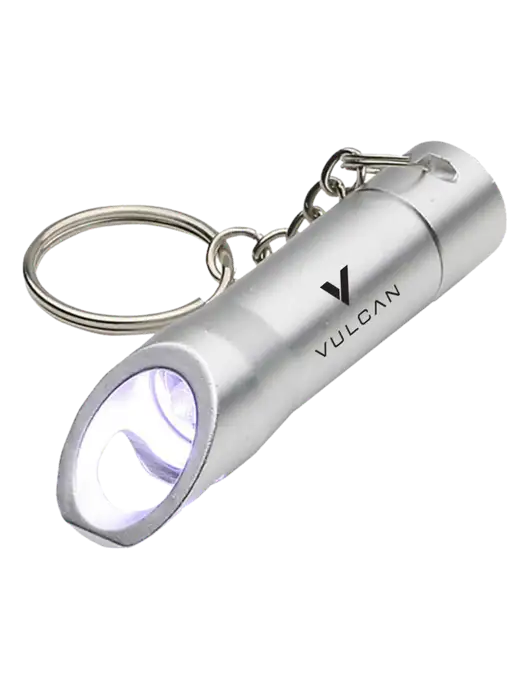 Silver Pocket LED Flashlight with Bottle Opener & Keychain w/Vulcan Logo