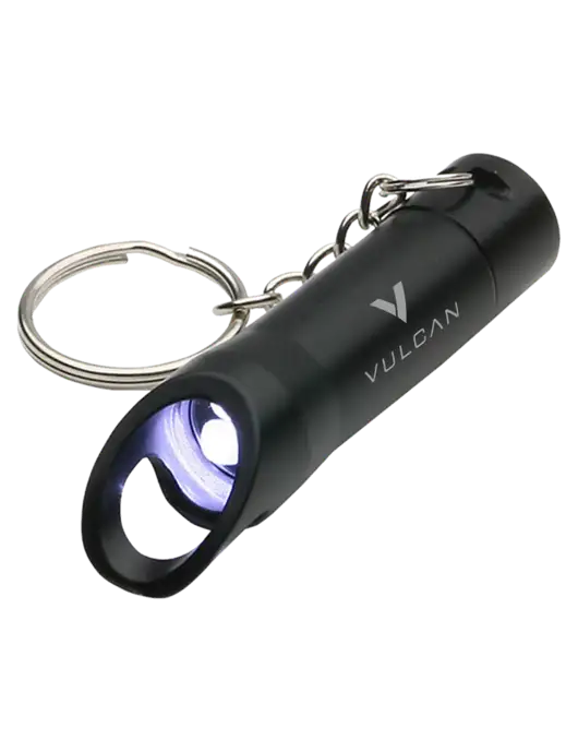 Black Pocket LED Flashlight with Bottle Opener & Keychain w/Vulcan Logo
