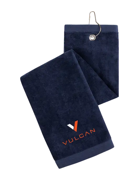 Navy Tri-Fold Golf Towel with Grommet w/Vulcan Logo