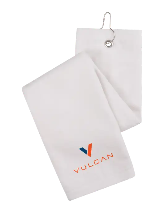 White Tri-Fold Golf Towel with Grommet w/Vulcan Logo