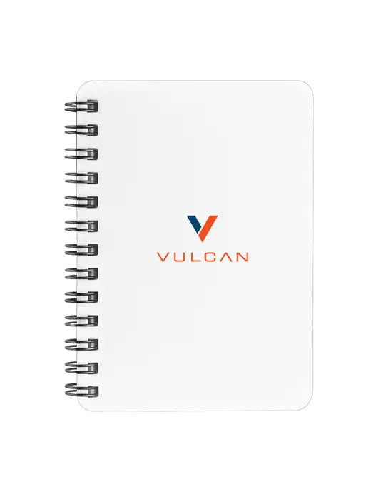 Sturdy White Hardcover Notebook, 5.25 x 7 w/Vulcan Logo