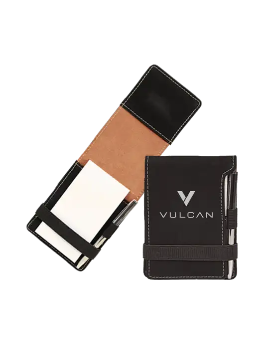 Black Leatherette Mini Notepad with Pen,  3.25 x 4.75 w/Vulcan Logo