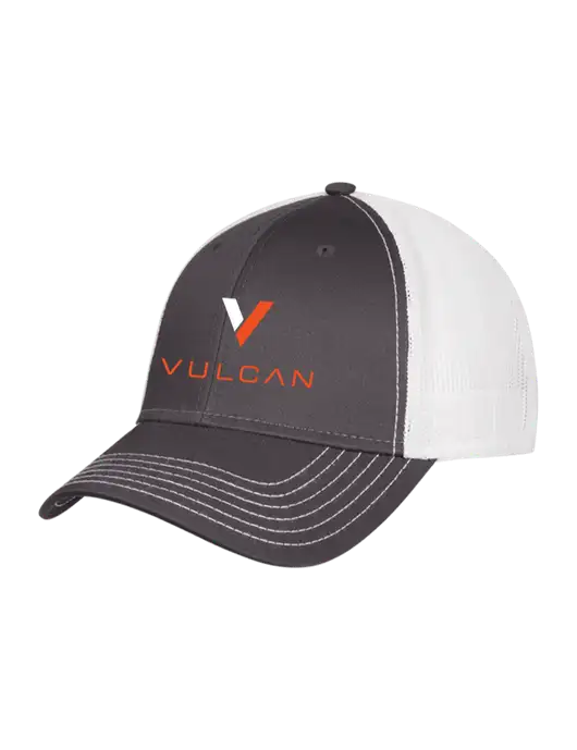 Dark Grey/White Mesh Trucker Cap Snap Back w/Vulcan Logo