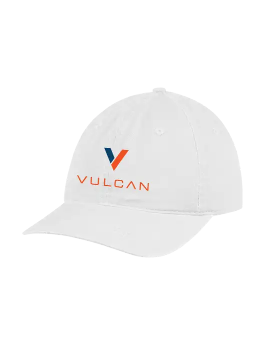 Garment Washed Unstructured Twill White Cap w/Vulcan Logo