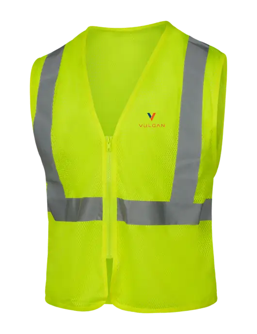 CornerStone Safety Yellow ANSI 107 Class 2 Economy Mesh Zippered Vest w/Vulcan Logo