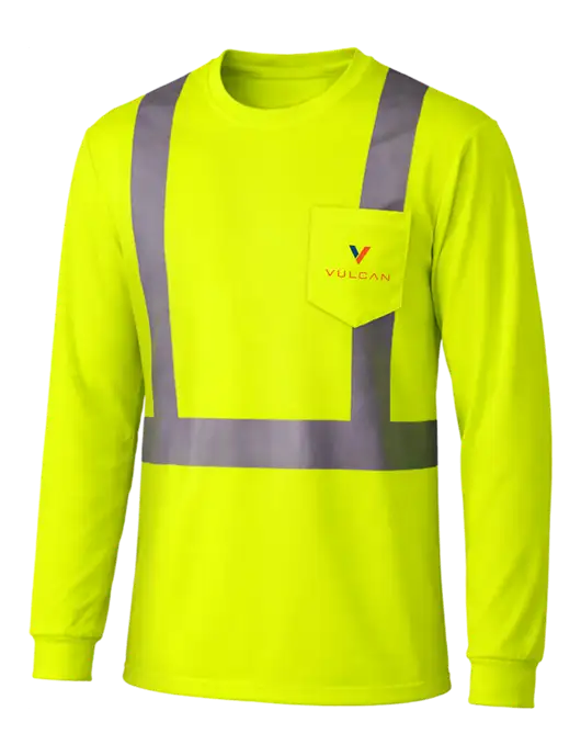 CornerStone Safety Yellow ANSI 107 Class 2 Mesh Long Sleeve Tee w/Vulcan Logo