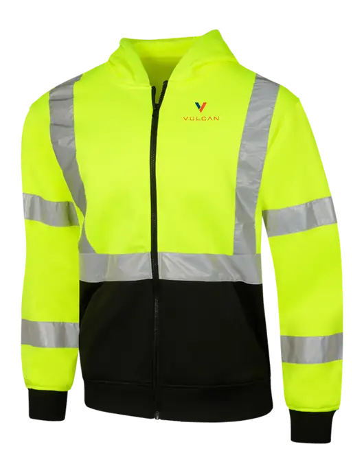 CornerStone Safety Yellow ANSI  107 Class 3 Heavy-Duty Fleece Full-Zip Hoodie w/Vulcan Logo