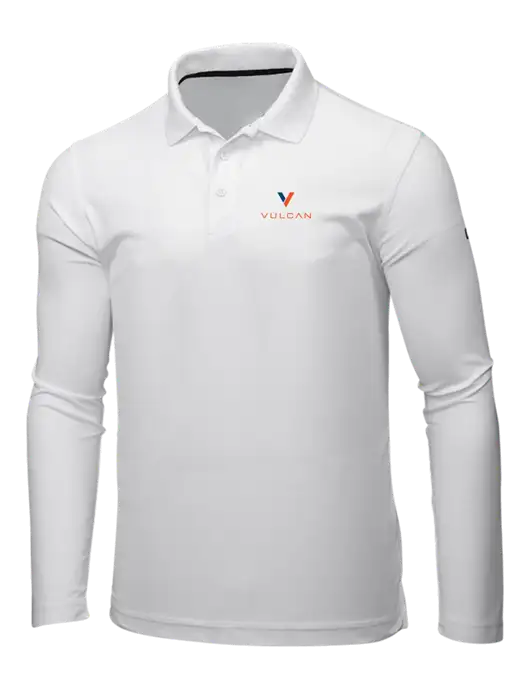 OGIO Bright White Caliber 2.0 Long Sleeve Polo w/Vulcan Logo