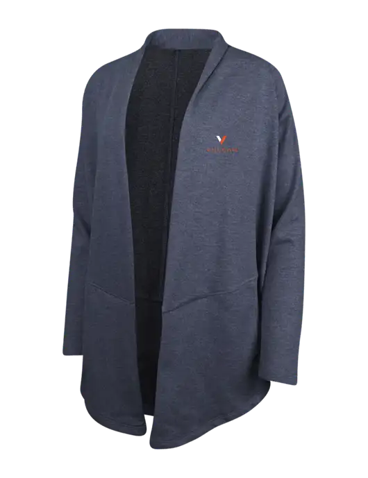 Estate Blue Heather/Charcoal Heather Womens Interlock Cardigan w/Vulcan Logo