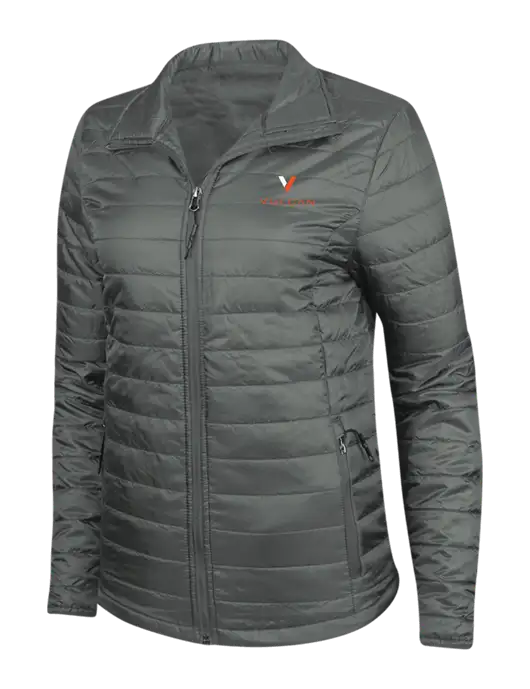 Dark Grey Womens Puffy Packable Jacket w/Vulcan Logo