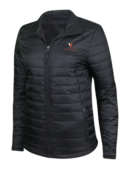 Womens Black Puffy Packable Jacket w/Vulcan Logo