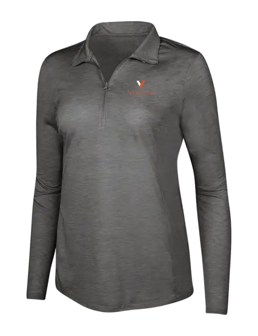 Dark Grey Heather Womens Posicharge Tri-Blend Wicking 1/4 Zip Pullover w/Vulcan Logo