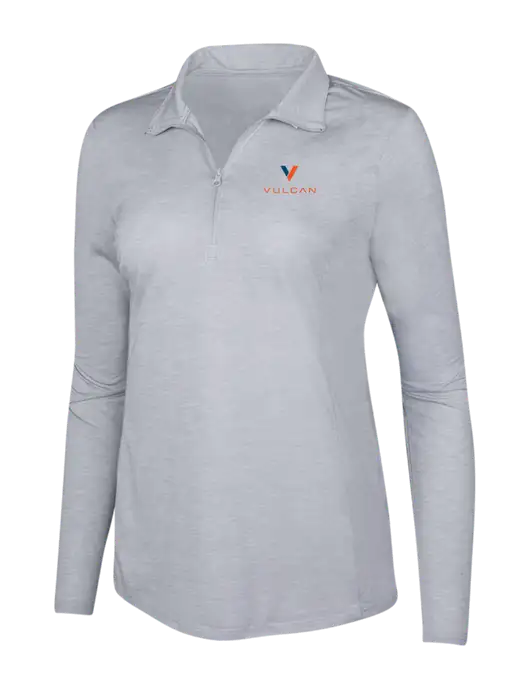 Light Grey Heather Womens Posicharge Tri-Blend Wicking 1/4 Zip Pullover w/Vulcan Logo