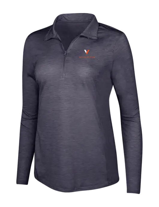 True Navy Heather Womens Posicharge Tri-Blend Wicking 1/4 Zip Pullover w/Vulcan Logo