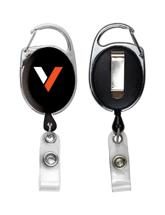 Black Carabiner Style Badge Reel and Badge Holder w/Vulcan Icon Logo